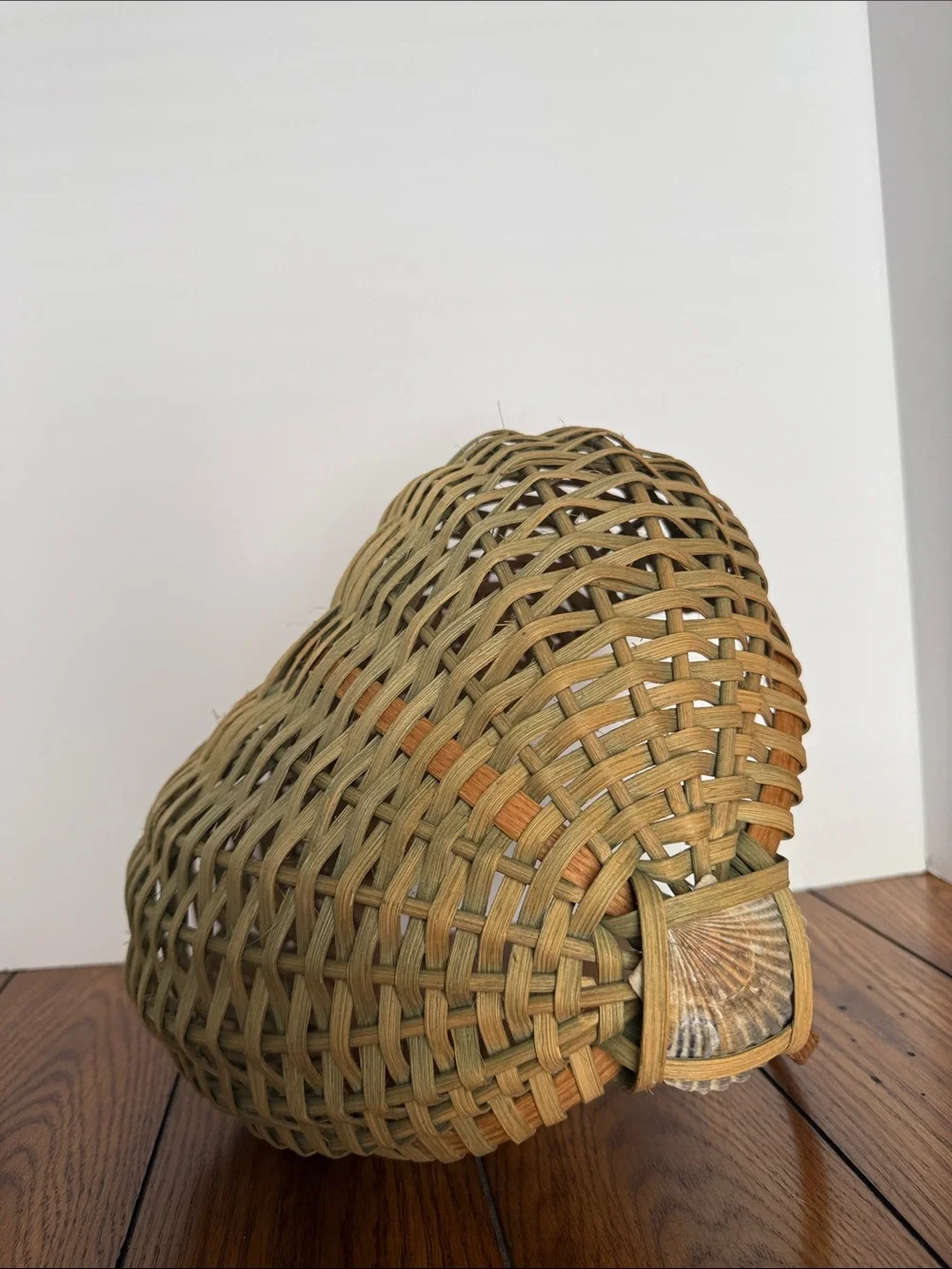 Woven Rattan Basket with Shell Accent - Natural Brown